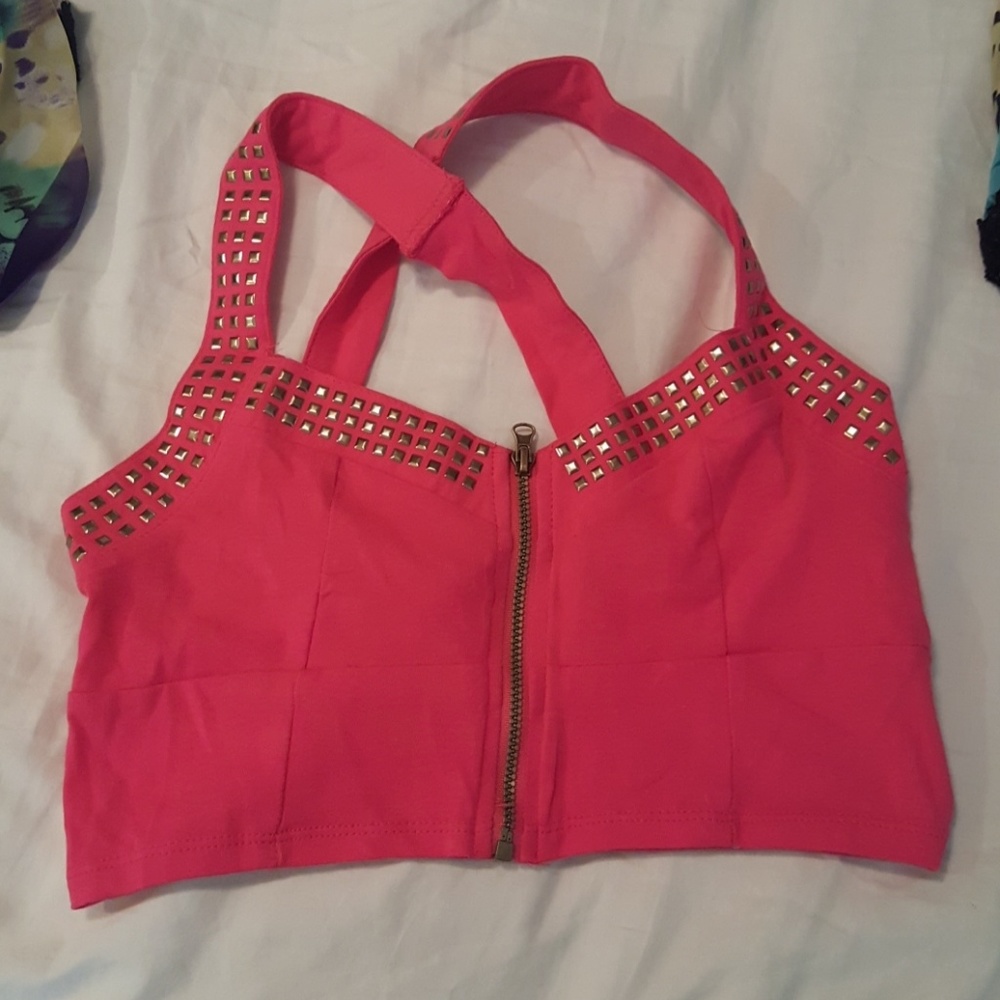 Hot pink studded crop top-NEW!