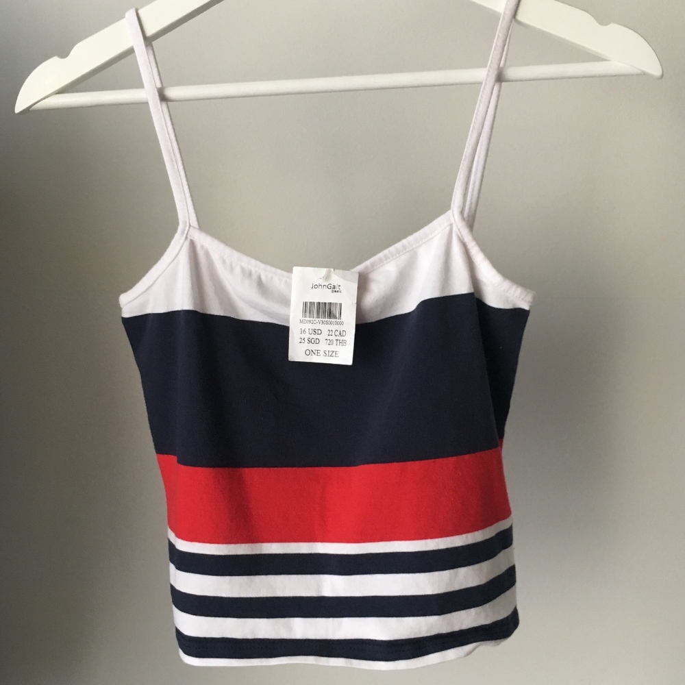 White Faye Tank with Navy and Red Stripes