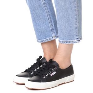 Signature Black Leather Superga Women's 6