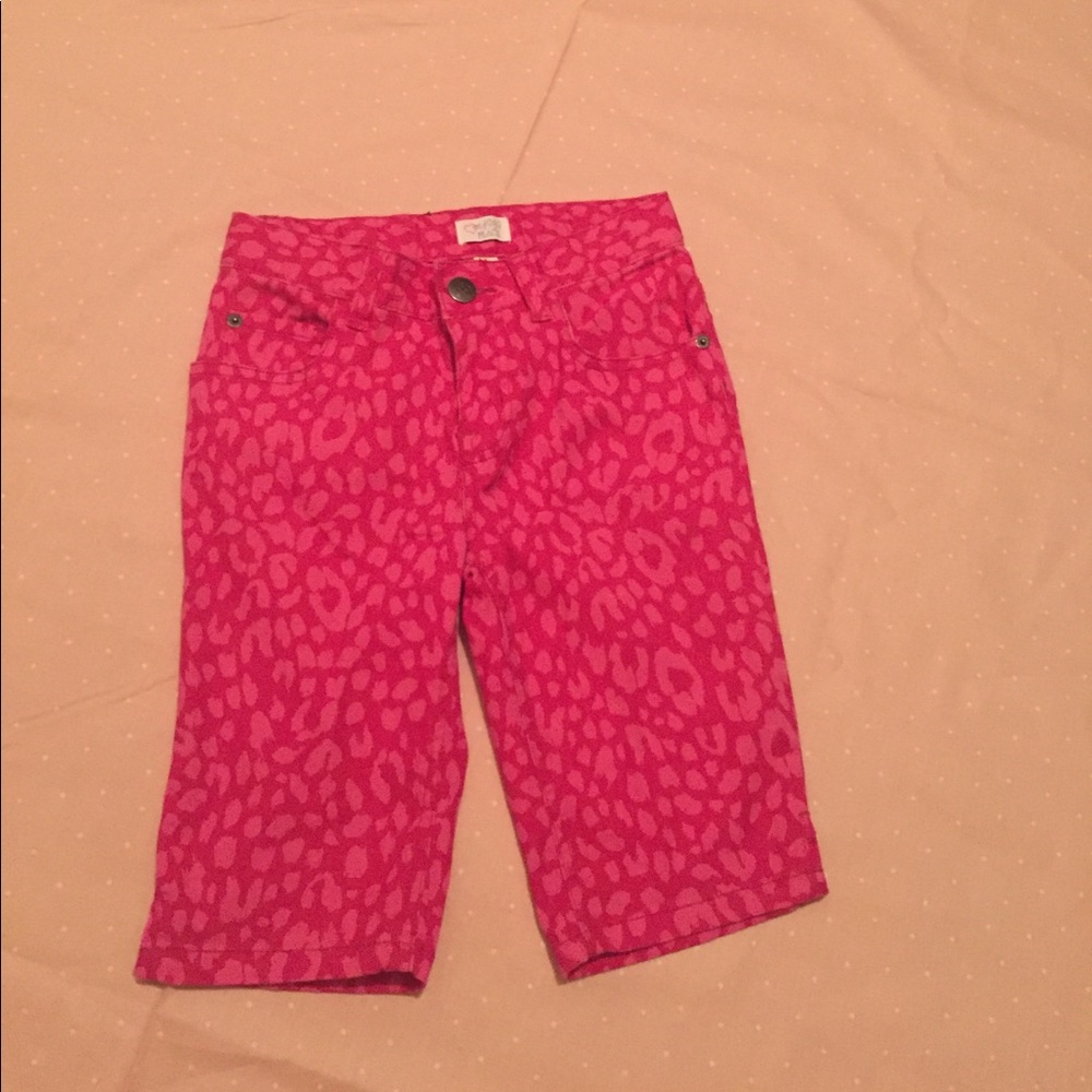 Children's place long pink leopard shorts 10 EUC