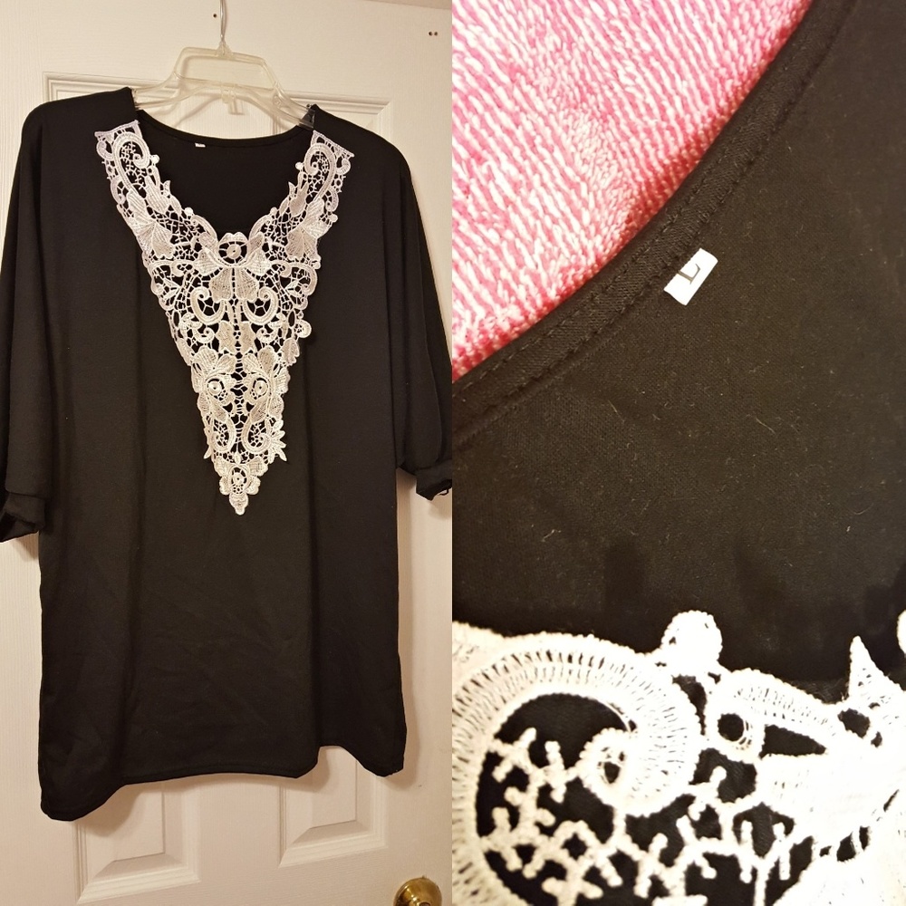 🚫 Black Blouse with Cream Design