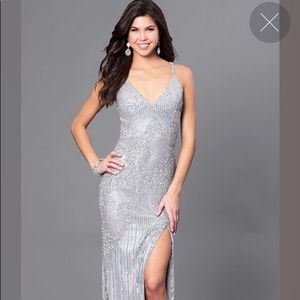Bridesmaid dress long silver beaded gown