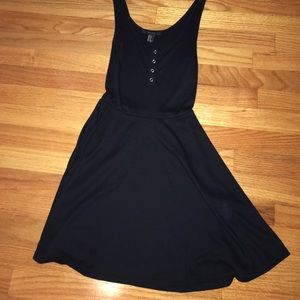 Black ribbed fit and flare tank dress