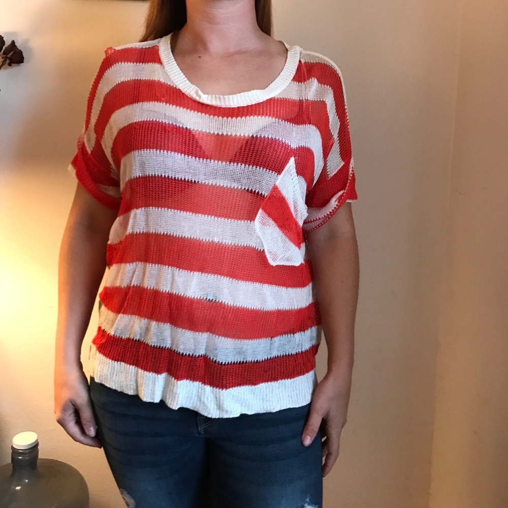 Cecico Orange & White Loose fit top