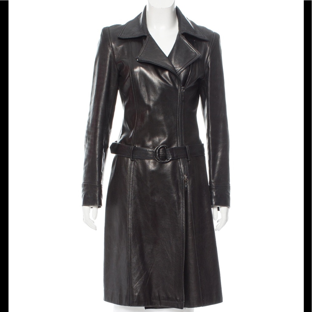 Plein Sud Black leather coat; size M, US 6, FR38