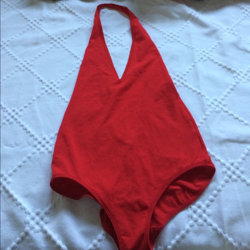 Red halter bodysuit
