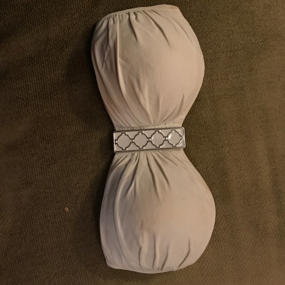 Strapless white bathing suit top