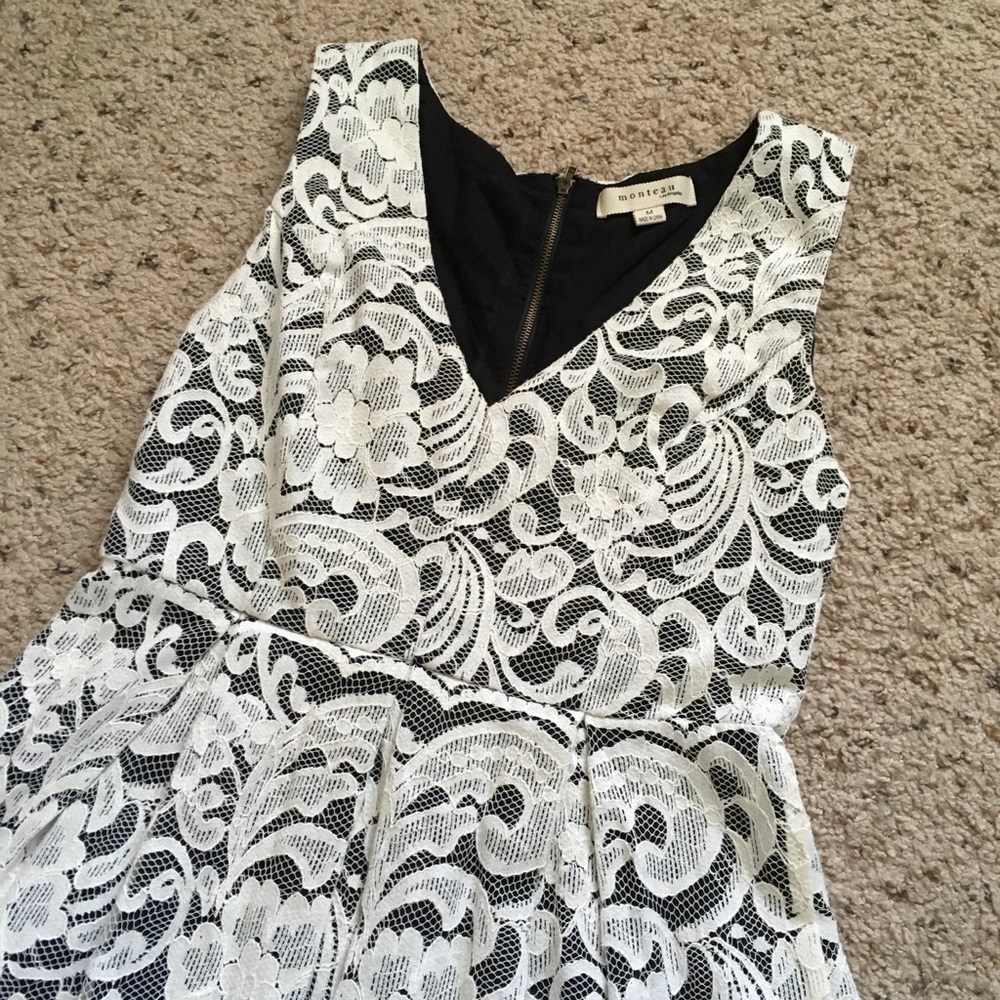 Monteau Dress White Lace V-Neck Sleeveless Lined M - Picture 4 of 7