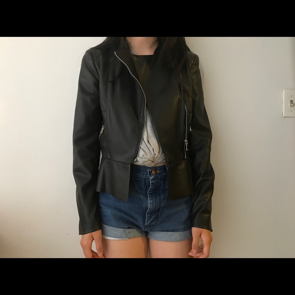 zara peplum faux leather jacket