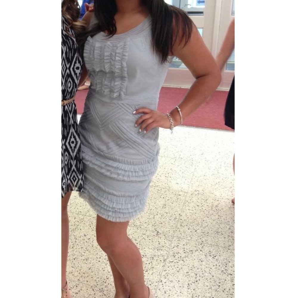 BCBG MAXAZRIA gray tulle cocktail formal dress