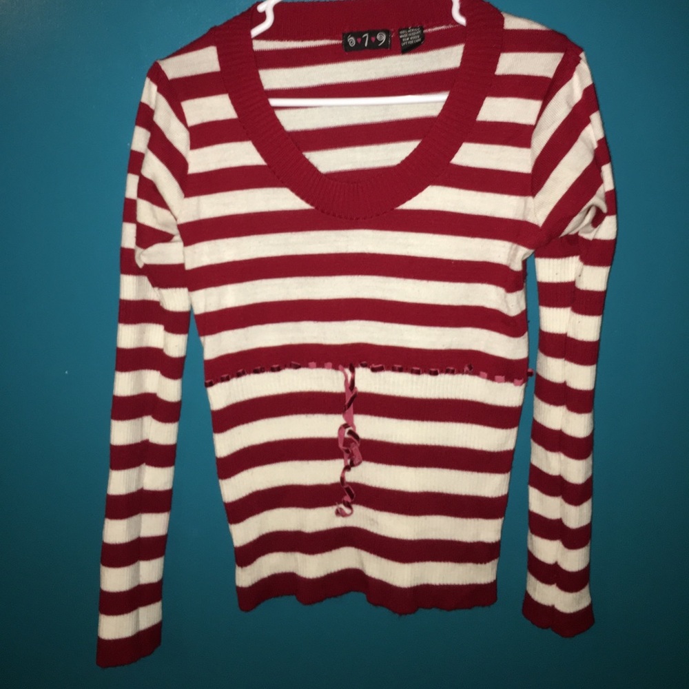 Red & White Striped Sweater w/ Sinched Midline