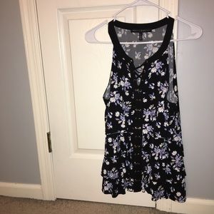 Flirty layered halter neck lace up tank!