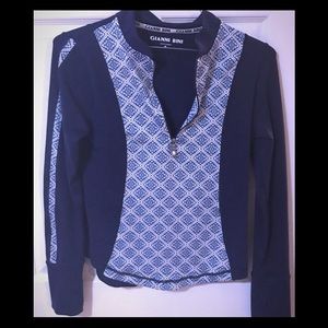 Navy and white long sleeve workout top