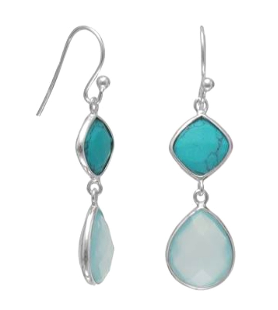TURQUOISE SEA GREEN CHALCEDONY DROP EARRINGS F