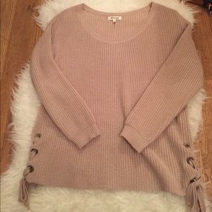 Pink Lace Up Sweater