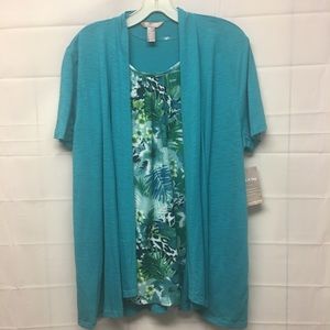 Printed Top with attached teal Short Sleeve
