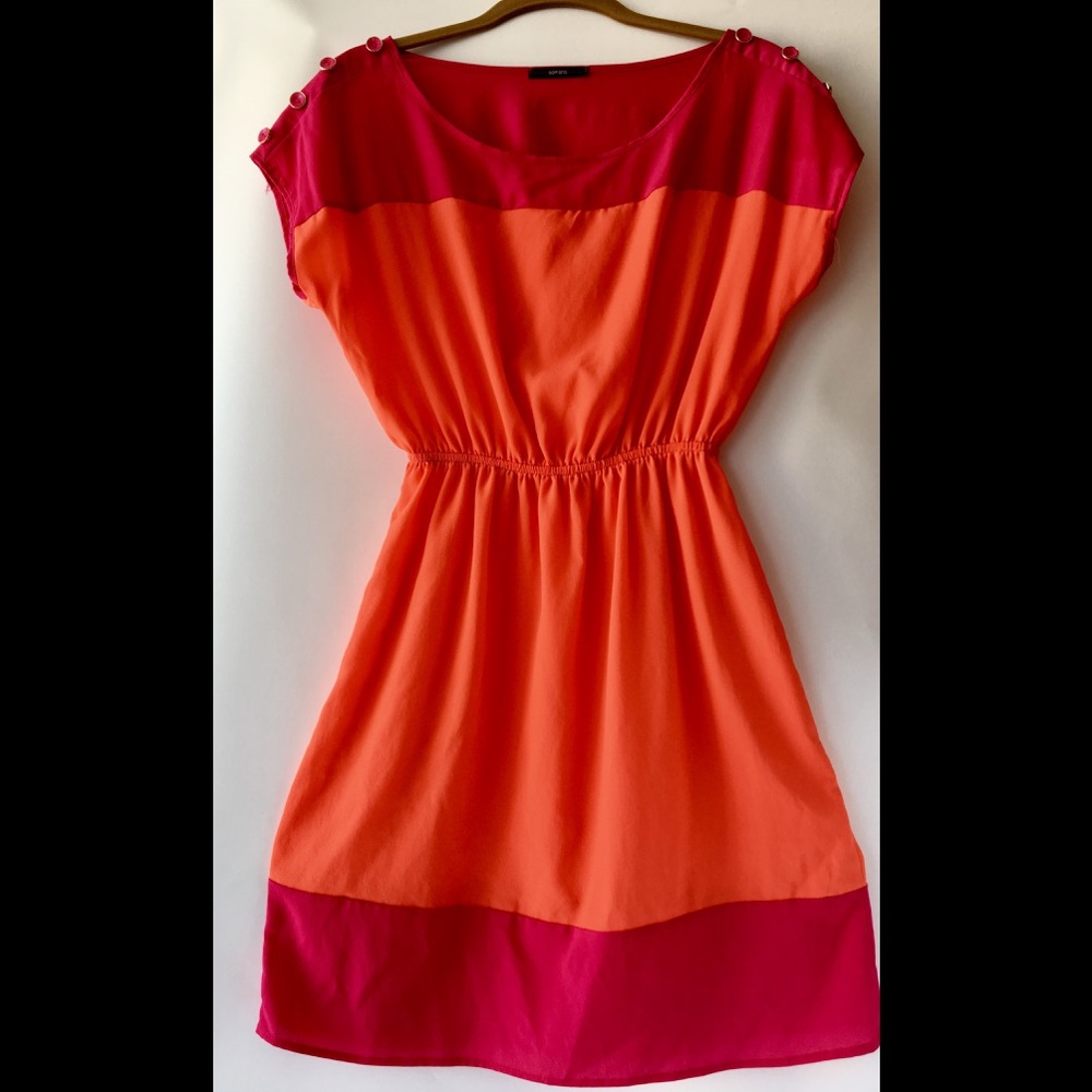 Bright orange and pink block dress in Small