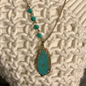 Long Gold and Turquoise Necklace