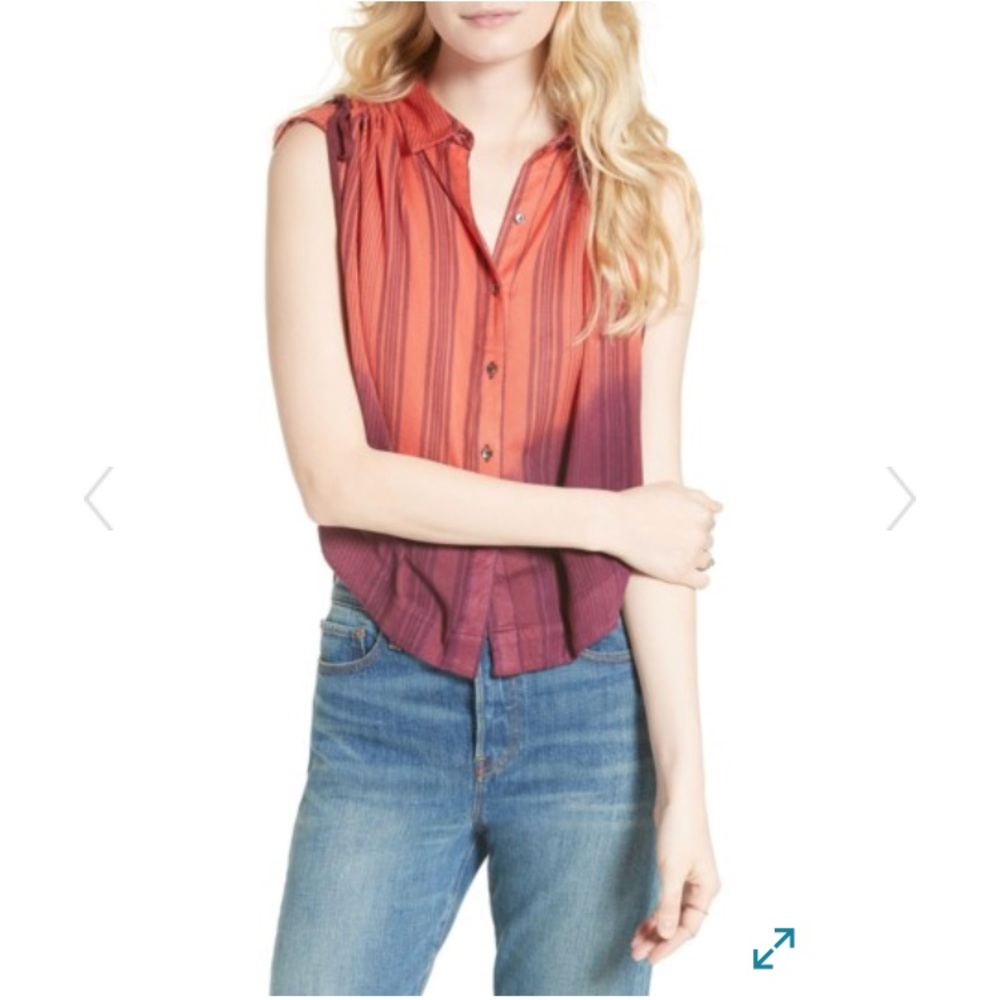NWT FREE PEOPLE sleeveless button down coral