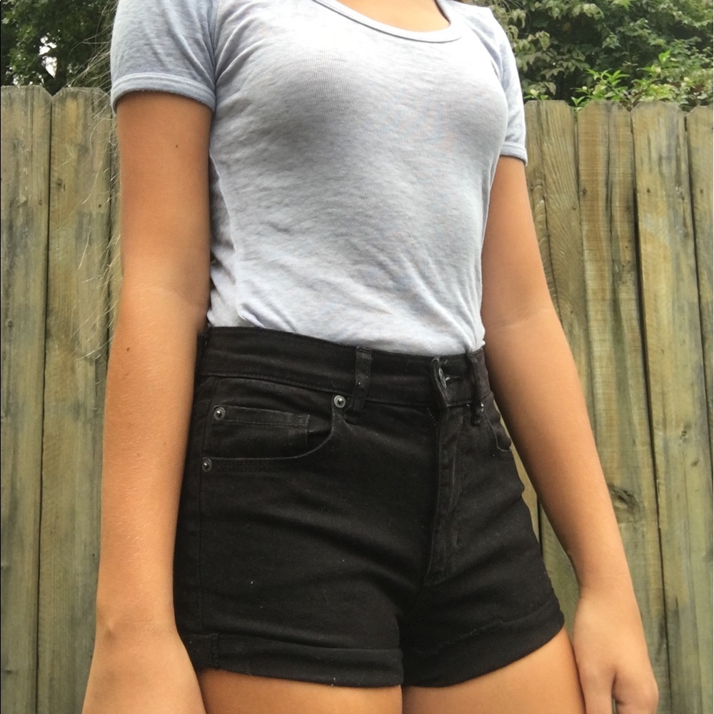 BLACK DENIM HIGH WAISTED SHORTS