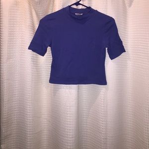 Navy Blue High Neckline Crop Top