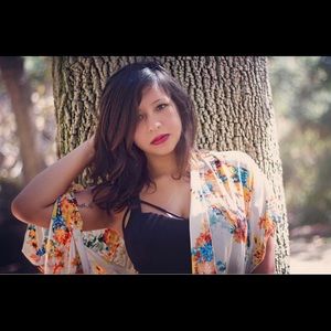 White orange blue floral kimono