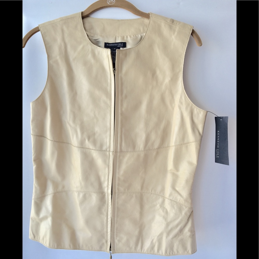 Kenneth Cole genuine leather vest in beige/ Small