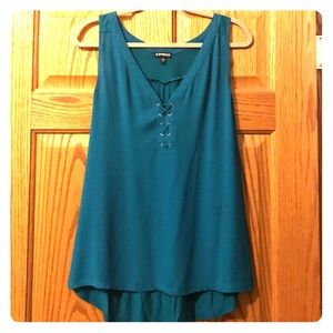 Teal lace-up wide strap tank
