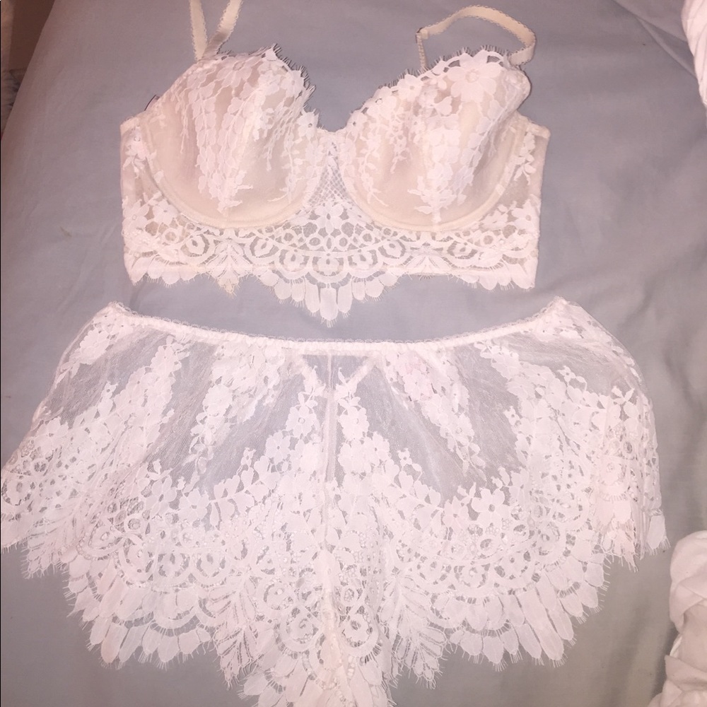 VS Vintage White Lace Bra and Shorts