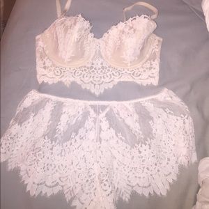 VS Vintage White Lace Bra and Shorts