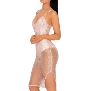 Oh Polly Sheer Rose Gold Midi Dress.