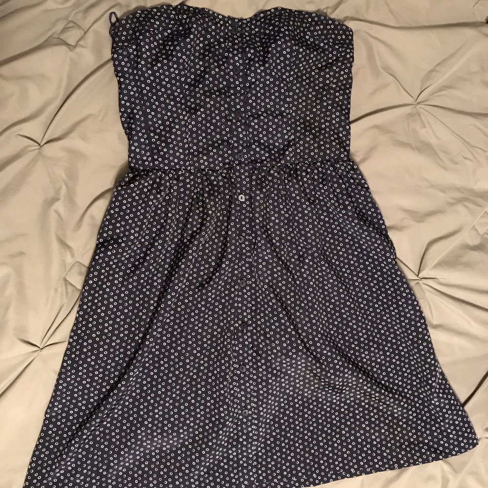 Strapless Navy Polka Dot Dress