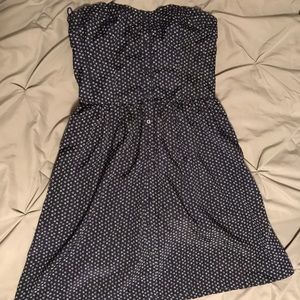 Strapless Navy Polka Dot Dress