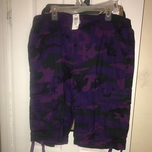 Purple camouflage cargo shorts