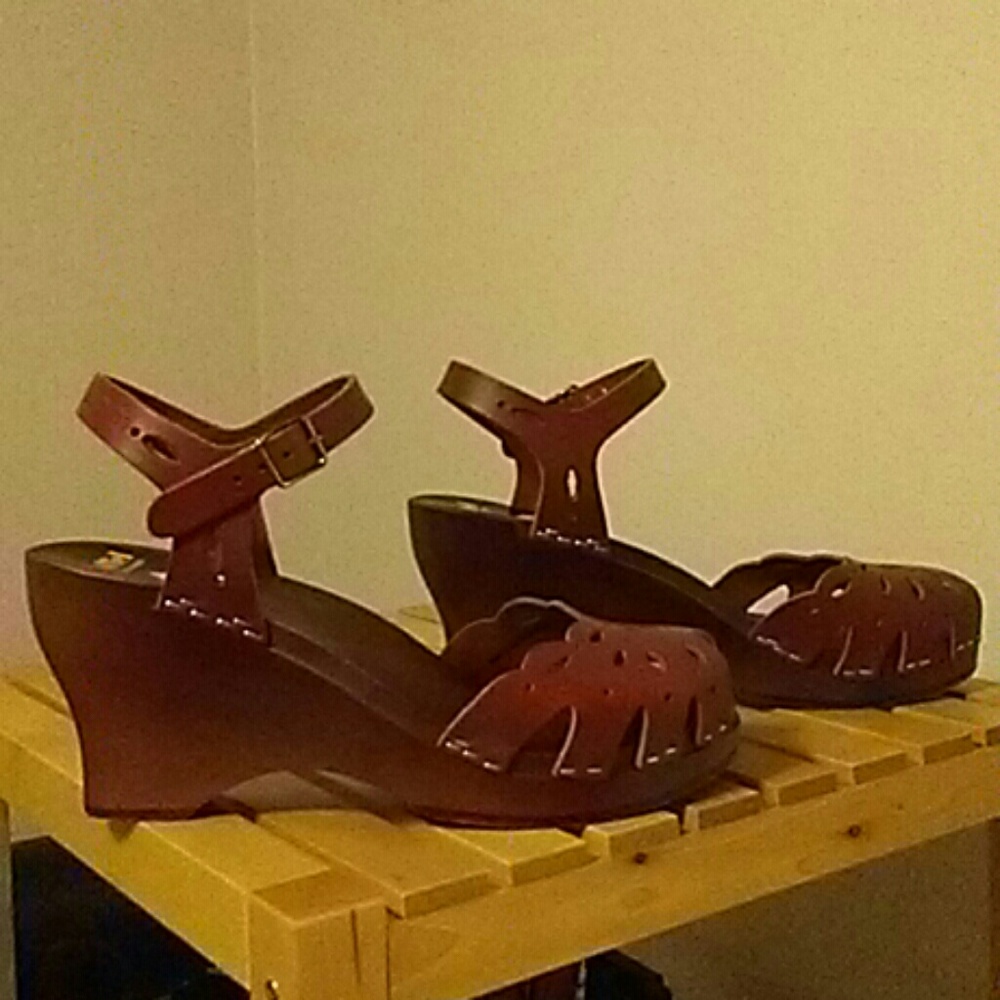 Swedish Hasbeens Flora Wedge - Cognac
