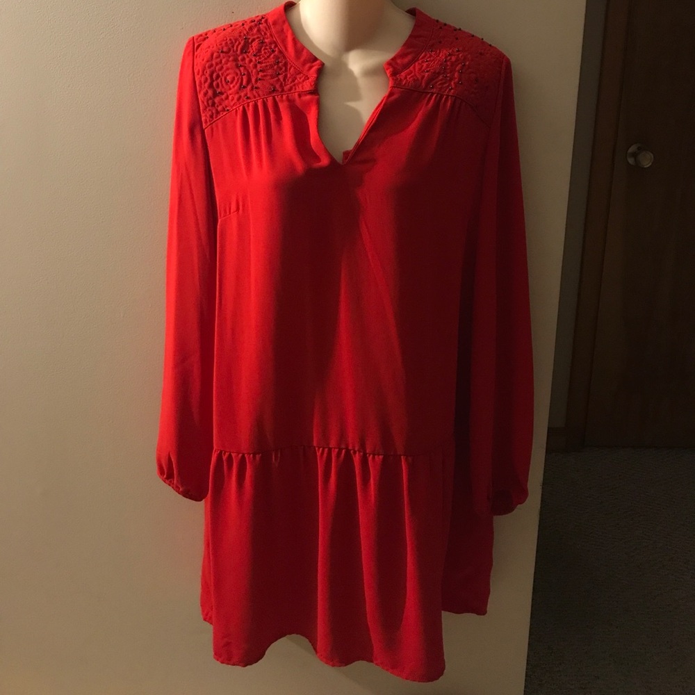 NWOT red Promod boho babydoll beaded dress - READ