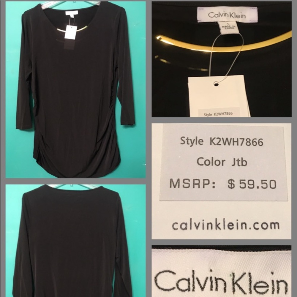 CALVIN KLEIN JET BLACK BLOUSE SIZE LARGE