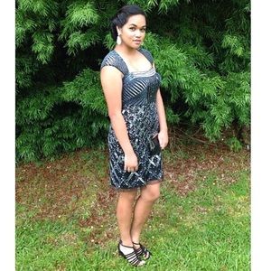 Cap-Sleeve Sequin Cocktail Dress