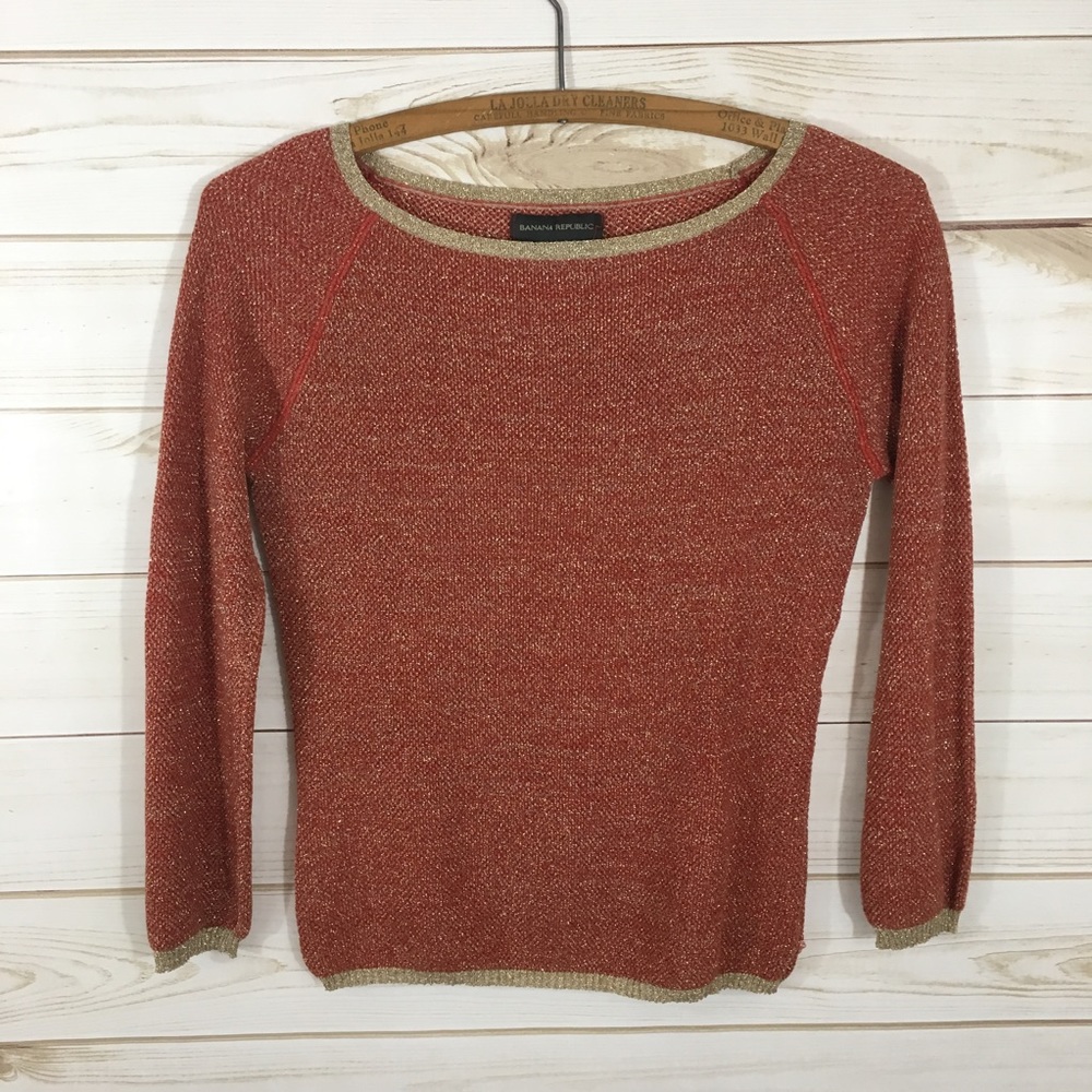 Banana Republic Gold & Red Metallic Sweater