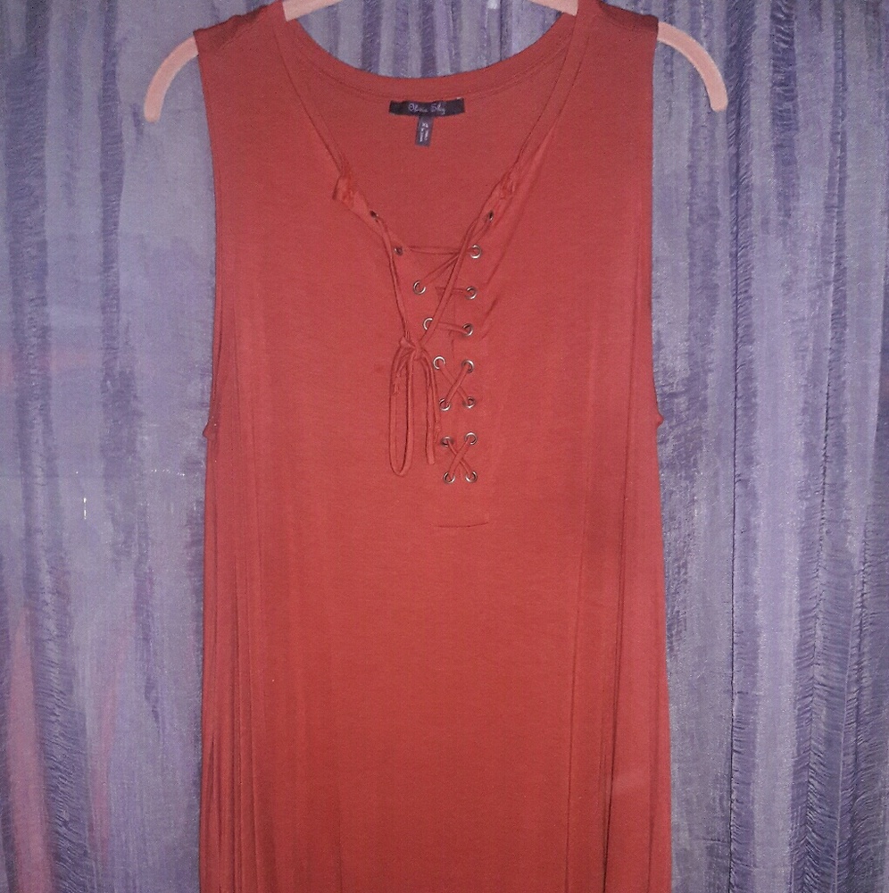 Burnt Orange Lace Up Tank Top