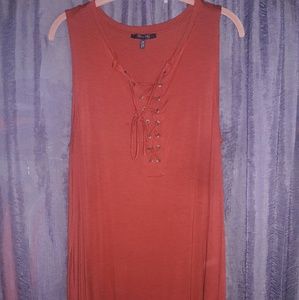 Burnt Orange Lace Up Tank Top