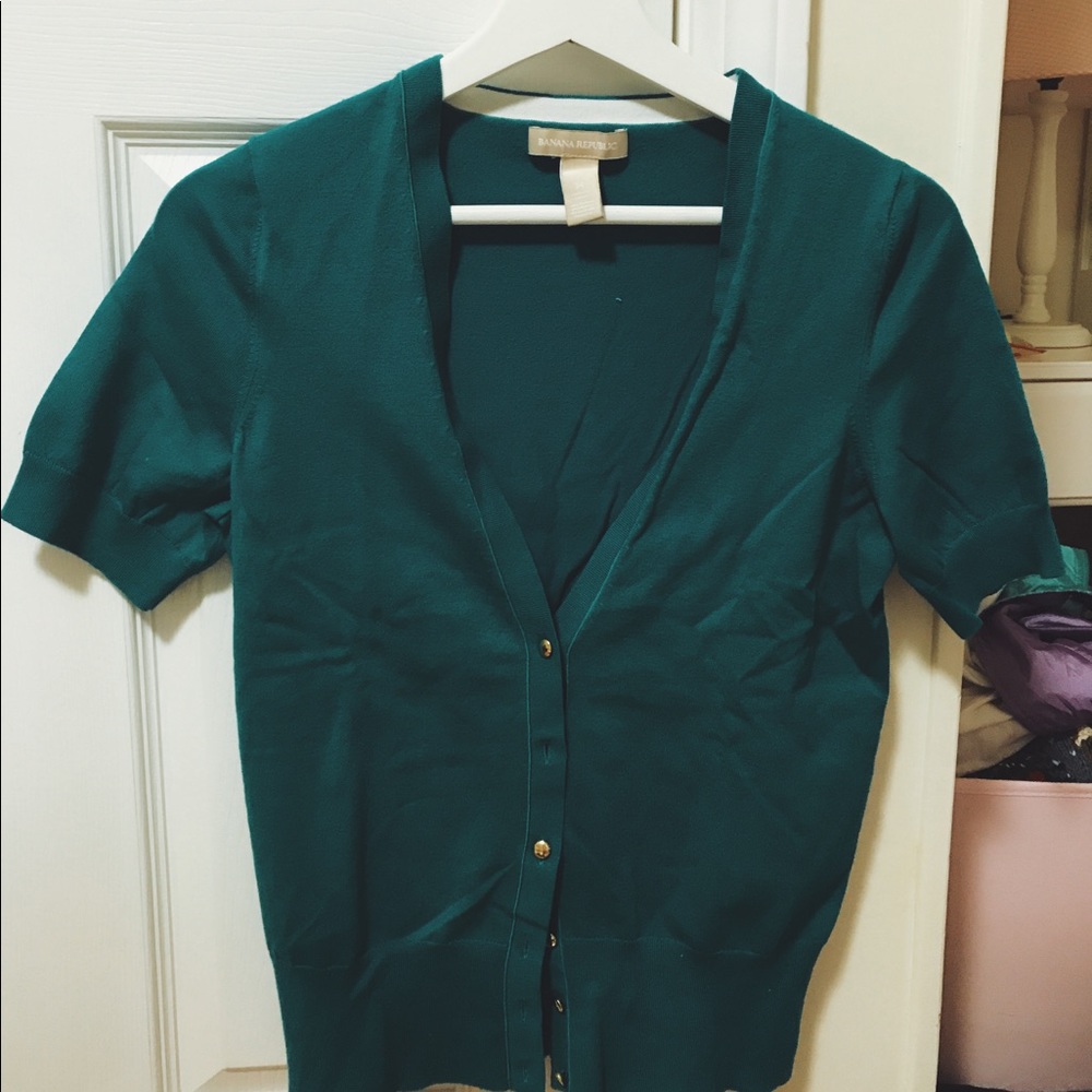 Turquoise Banana Republic Short-Sleeved Cardigan
