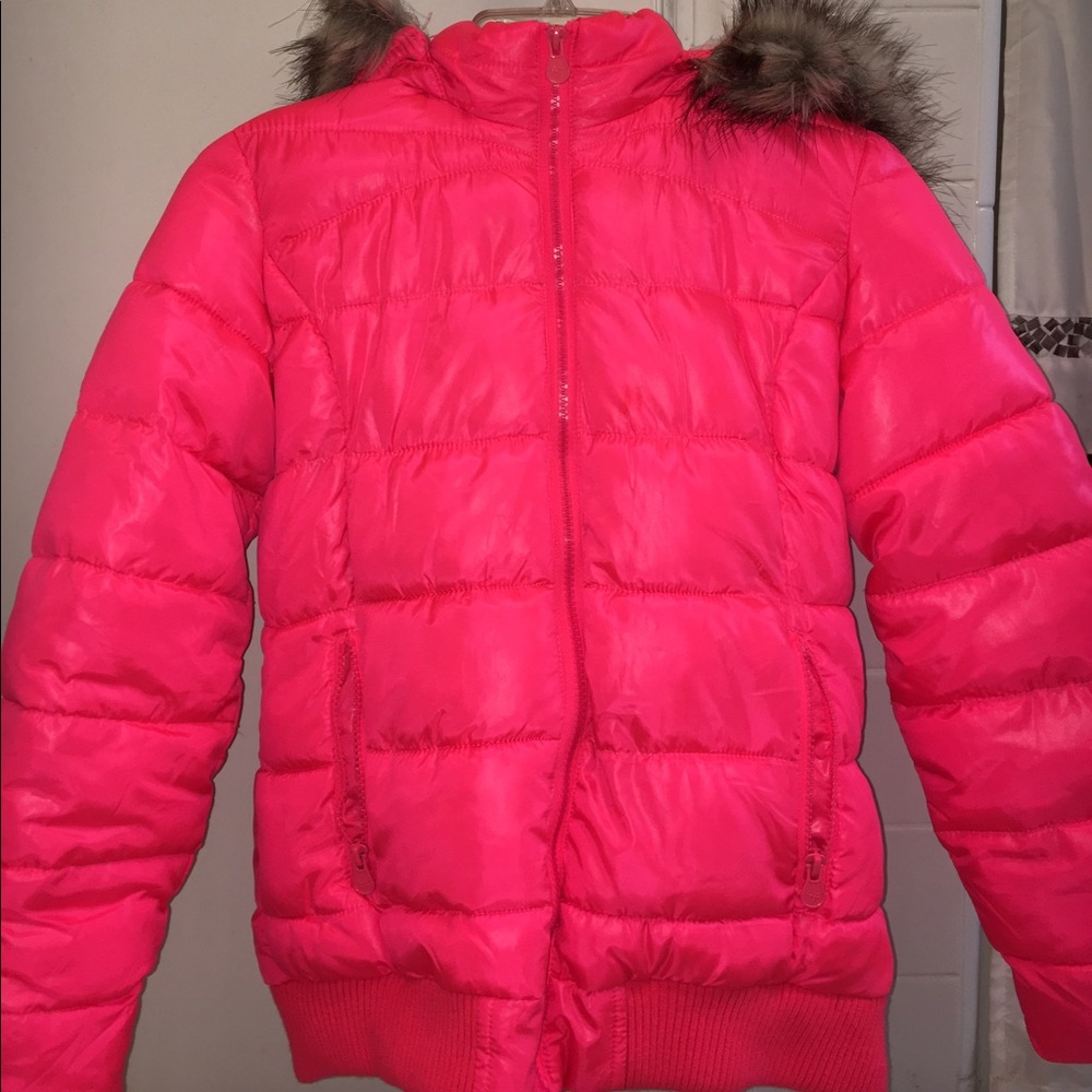 GIRL'S JUSTICE NEON CORAL COAT
