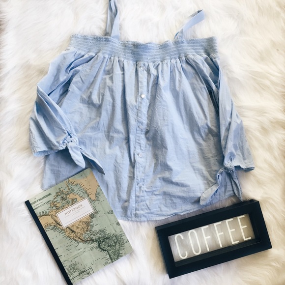 Sweet Wanderer Tops - Sweet Wanderer Baby Blue Off The Shoulder Blouse