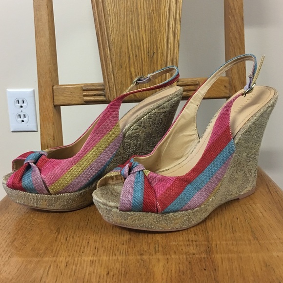 Charlotte Russe Shoes - Striped Wedge Sandals Pink Purple Red Blue New 9