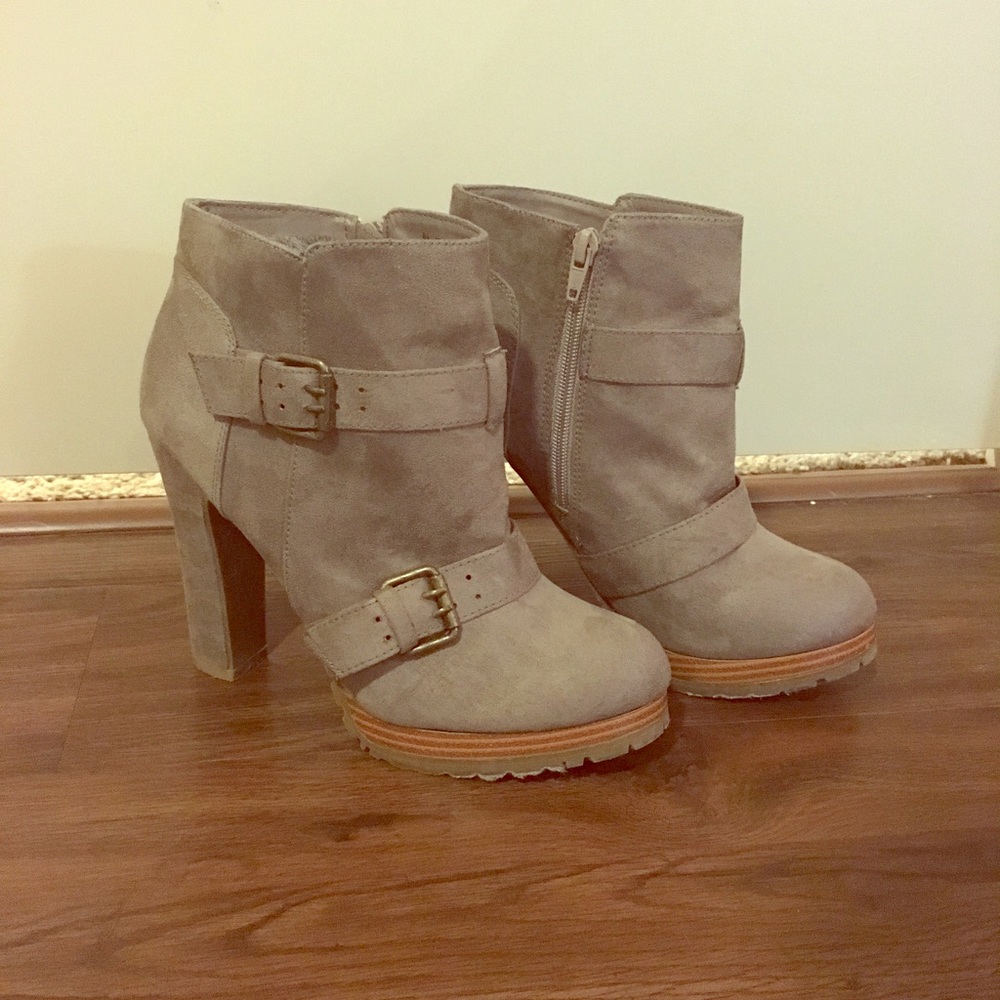 Gray high heel booties