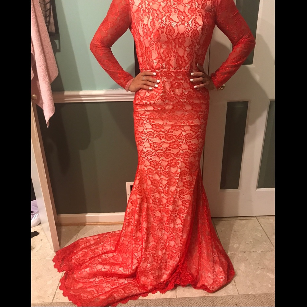 Red Lace Prom Dress - Picture 2 of 2
