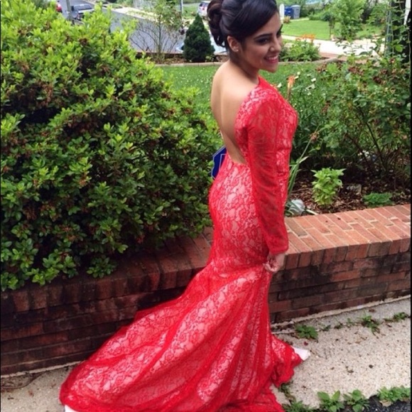 PromGirl Dresses & Skirts - Red Lace Prom Dress
