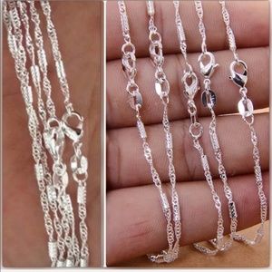 20"- 24" Water Wave Silver Chain 925 Necklaces