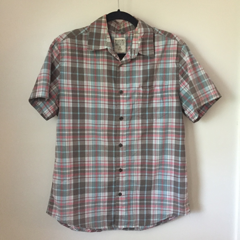 (Mossimo) Men's Plaid Short Sleeve Button Down